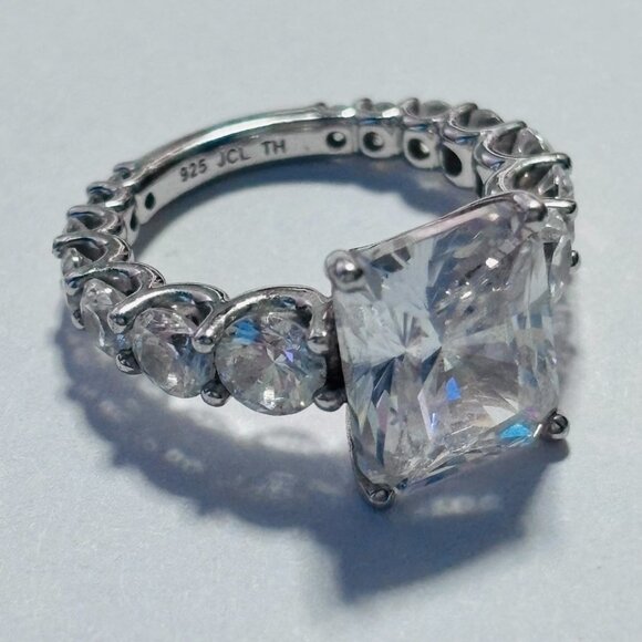 Platinum Clad® 925 Sterling Silver Cushion Cut CZ Engagement Ring Size 4 - Picture 2 of 14